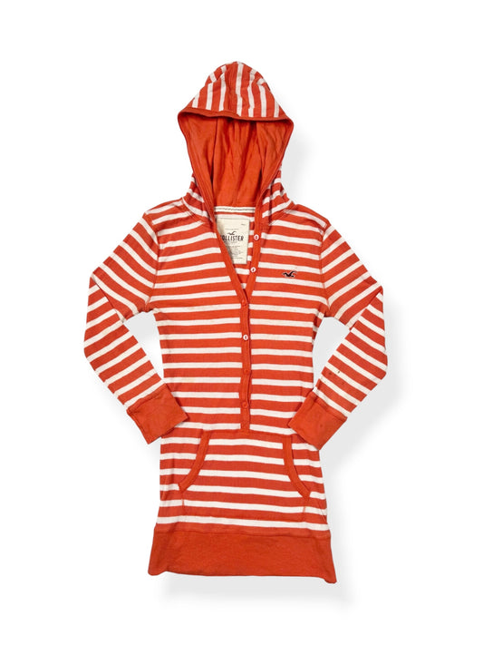 Hollister Orange Striped Hooded 3/4 Sleeve Henley Top ♡ S