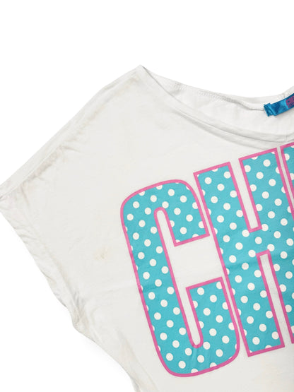 CHEER Pink & Blue Polka Cropped Off Shoulder Top ♡ L