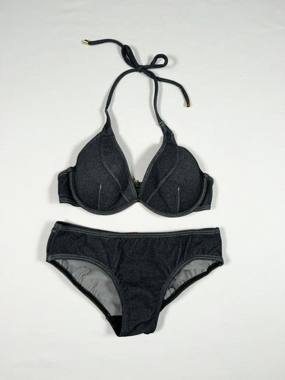 Denim Look Bikini + Micro Shorts Set