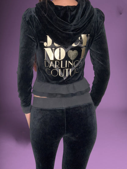 Juicy Couture Black Velour Frilled Tracksuit ♡ XS/M