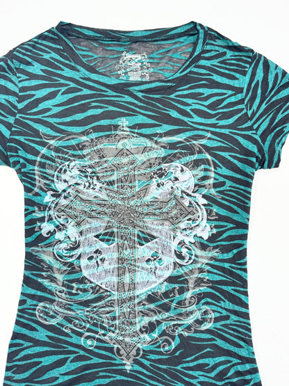 Turquoise Zebra Grunge Tee ♡ L