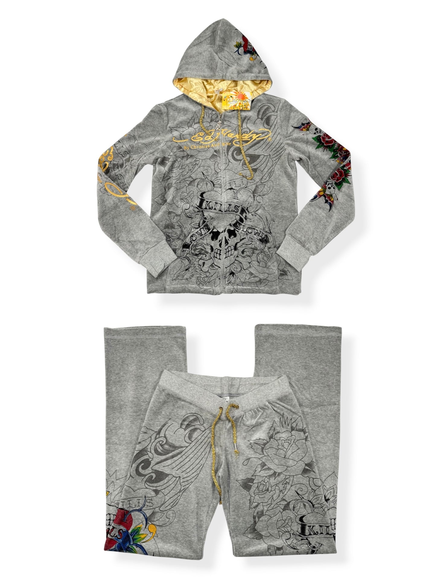 Grey Velour Ed Hardy Tracksuit ♡ S