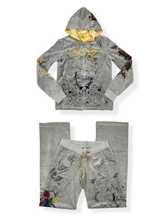 Grey Velour Ed Hardy Tracksuit ♡ S