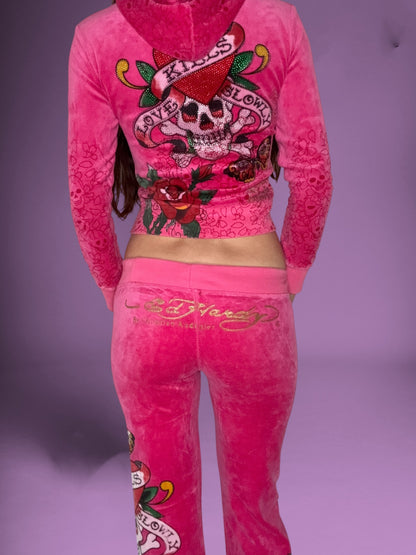Pink Ed Hardy Velour Tracksuit ♡ S