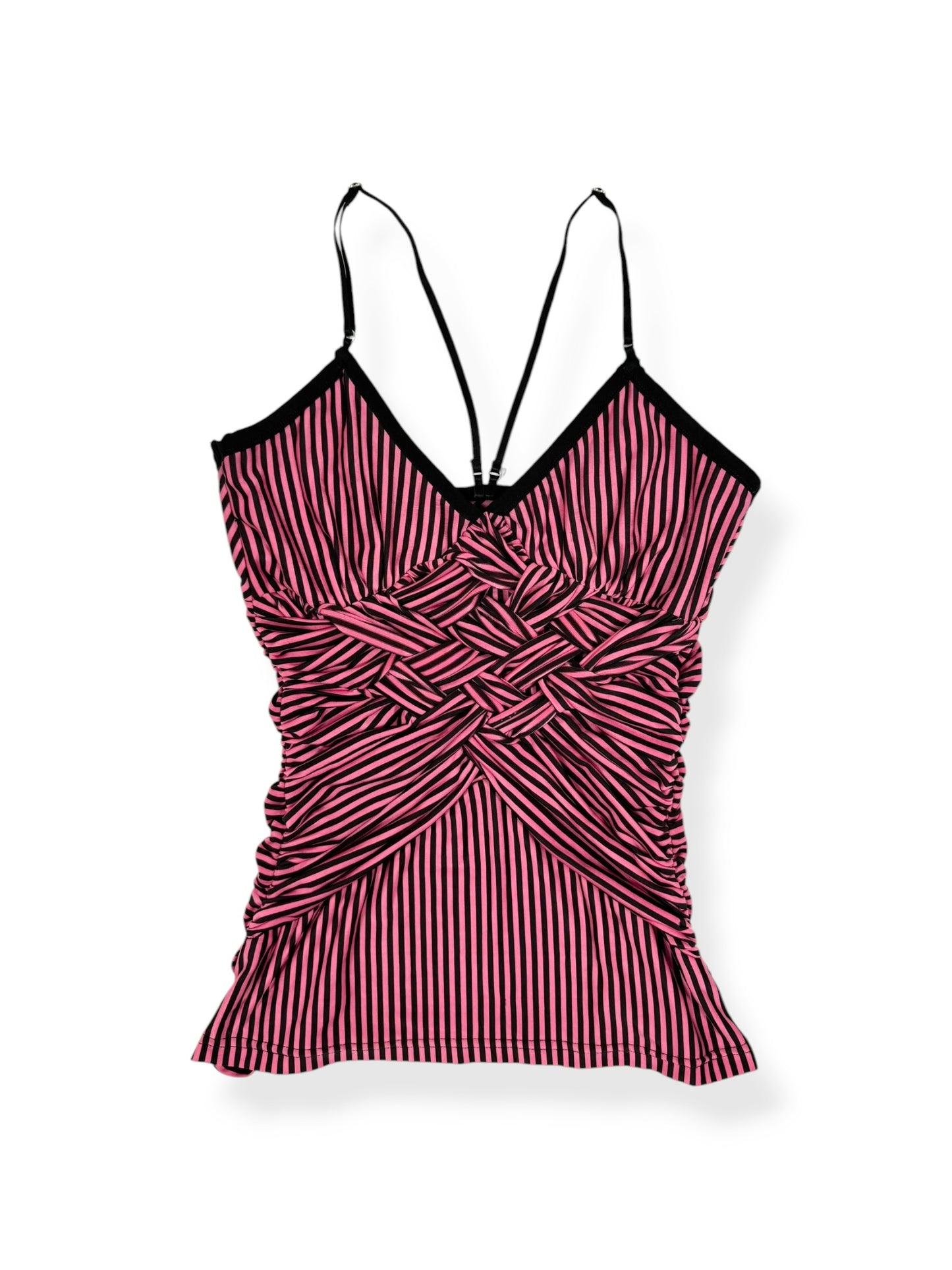 Lipservice Pink & Black Striped Knotted Cami ♡ S