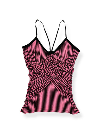 Lipservice Pink & Black Striped Knotted Cami ♡ S