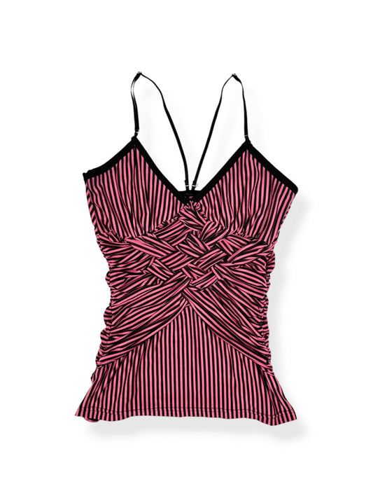 Lipservice Pink & Black Striped Knotted Cami ♡ S