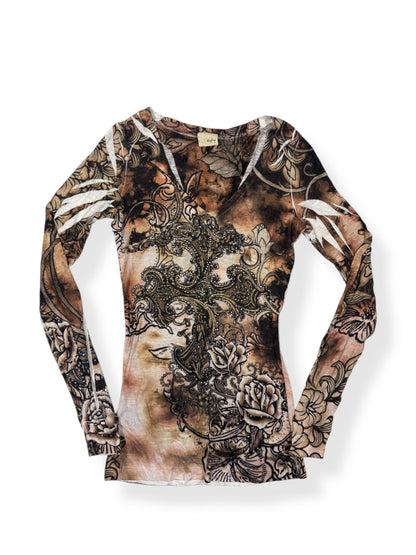 Grunge Brown Long Sleeved Top ♡ Size XS