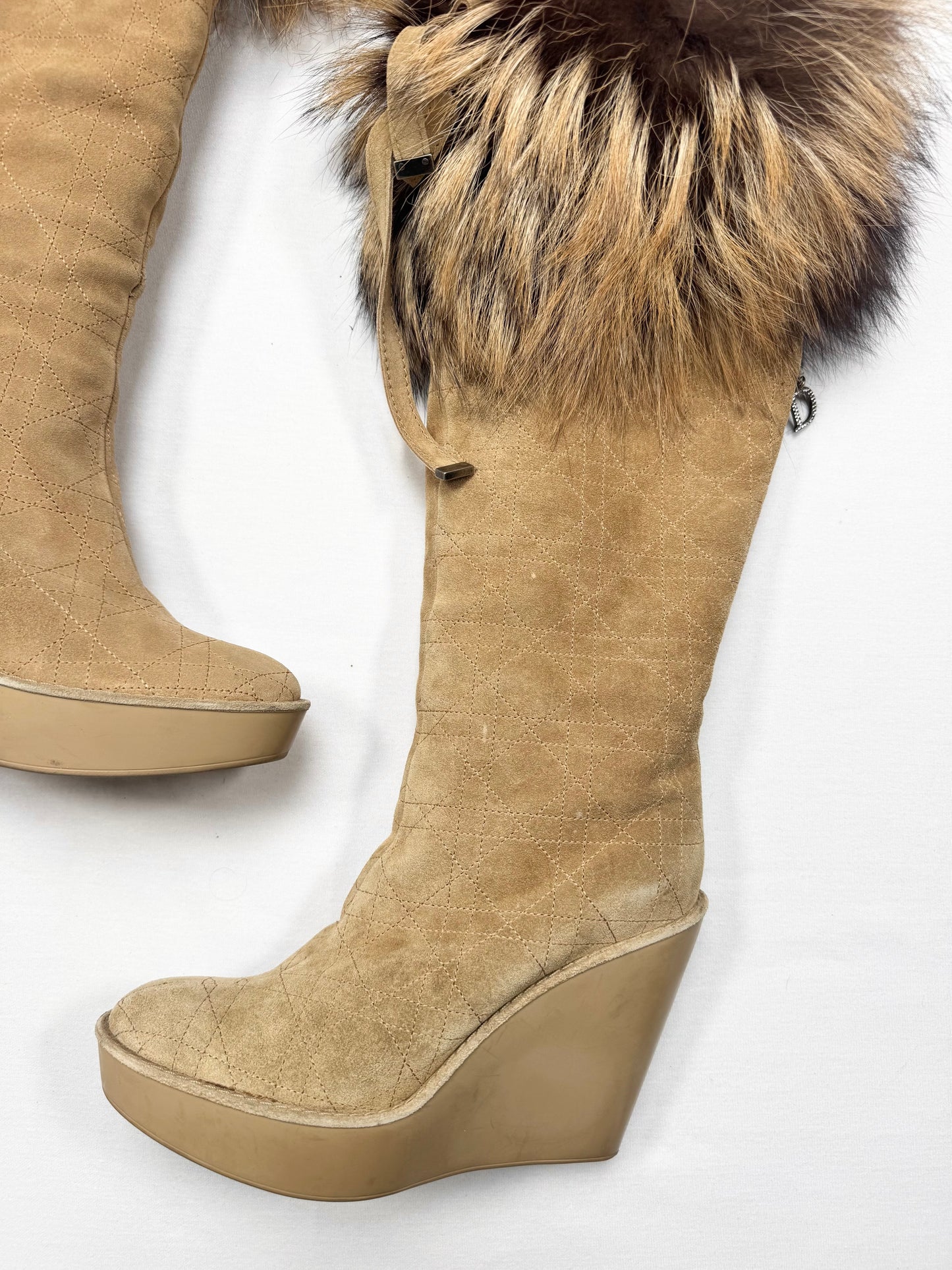 Dior Fur Trim Wedge Boots ♡ Euro 37.5