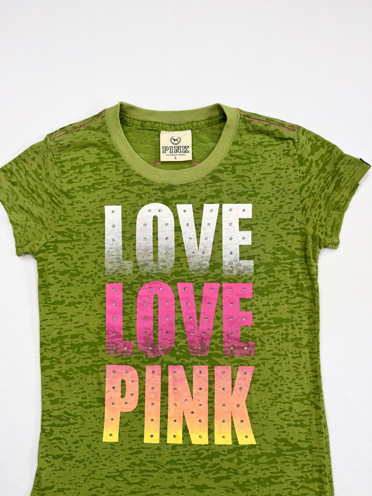 PINK “Love Pink” Green Tee ♡ M