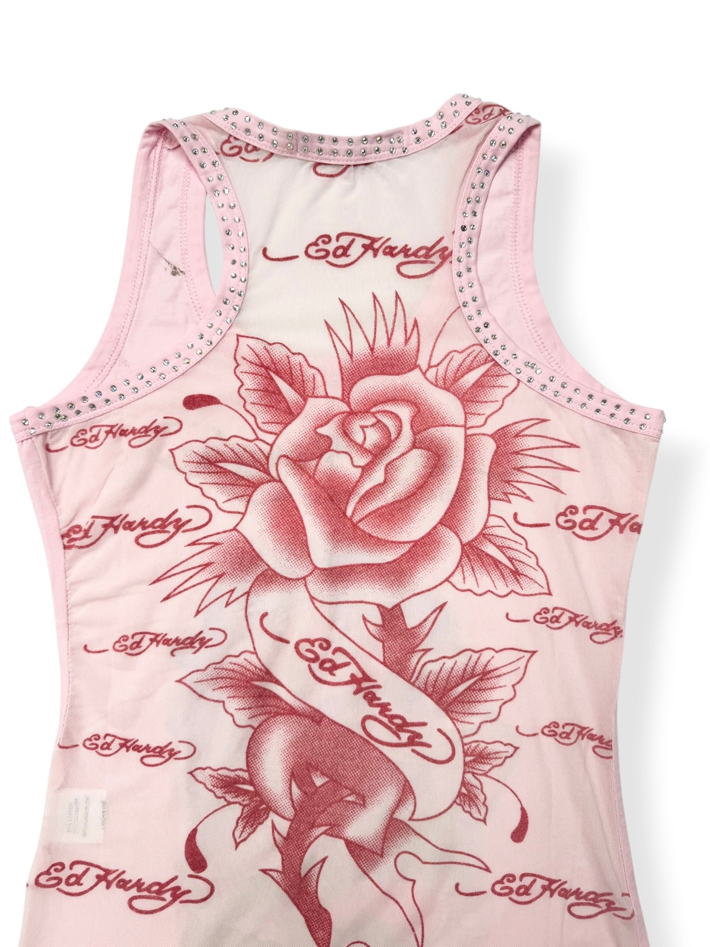 Pink Diamante Ed Hardy Mesh Tank ♡ S