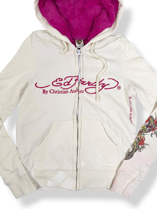 Pink Faux Fur Hood Ed Hardy Zip Up ♡ S