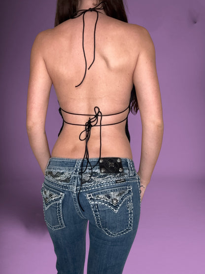 Black Sequin Tie Back Halter ♡ S