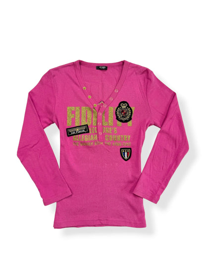 Pink Patch Henley Top ♡ S