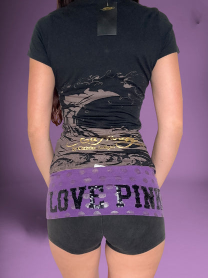 PINK Purple Polka Dot Fold Over Shorts ♡ M