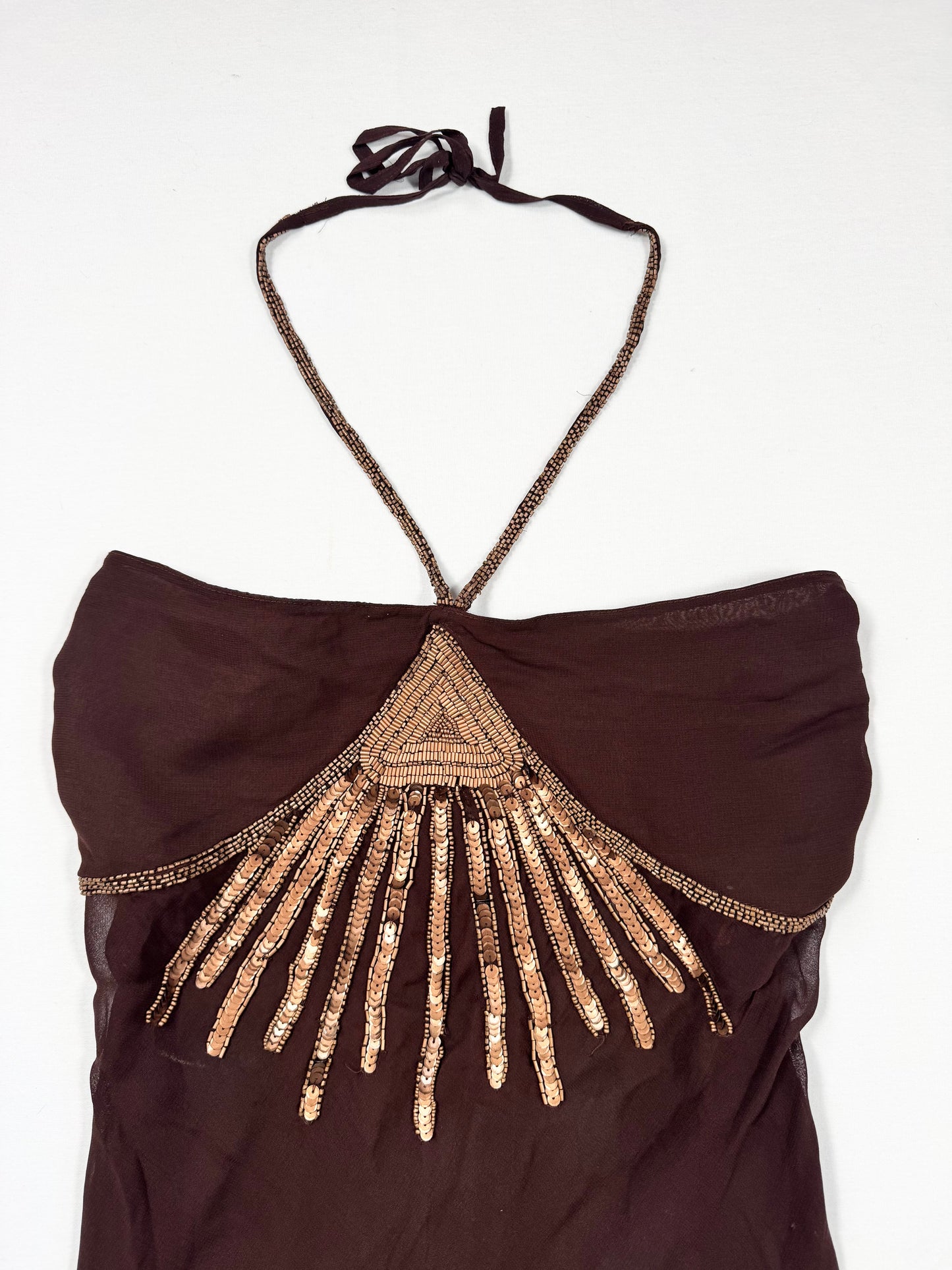 Rise Brown Sequin Halter Top ♡ XL/14