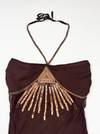 Rise Brown Sequin Halter Top ♡ XL/14