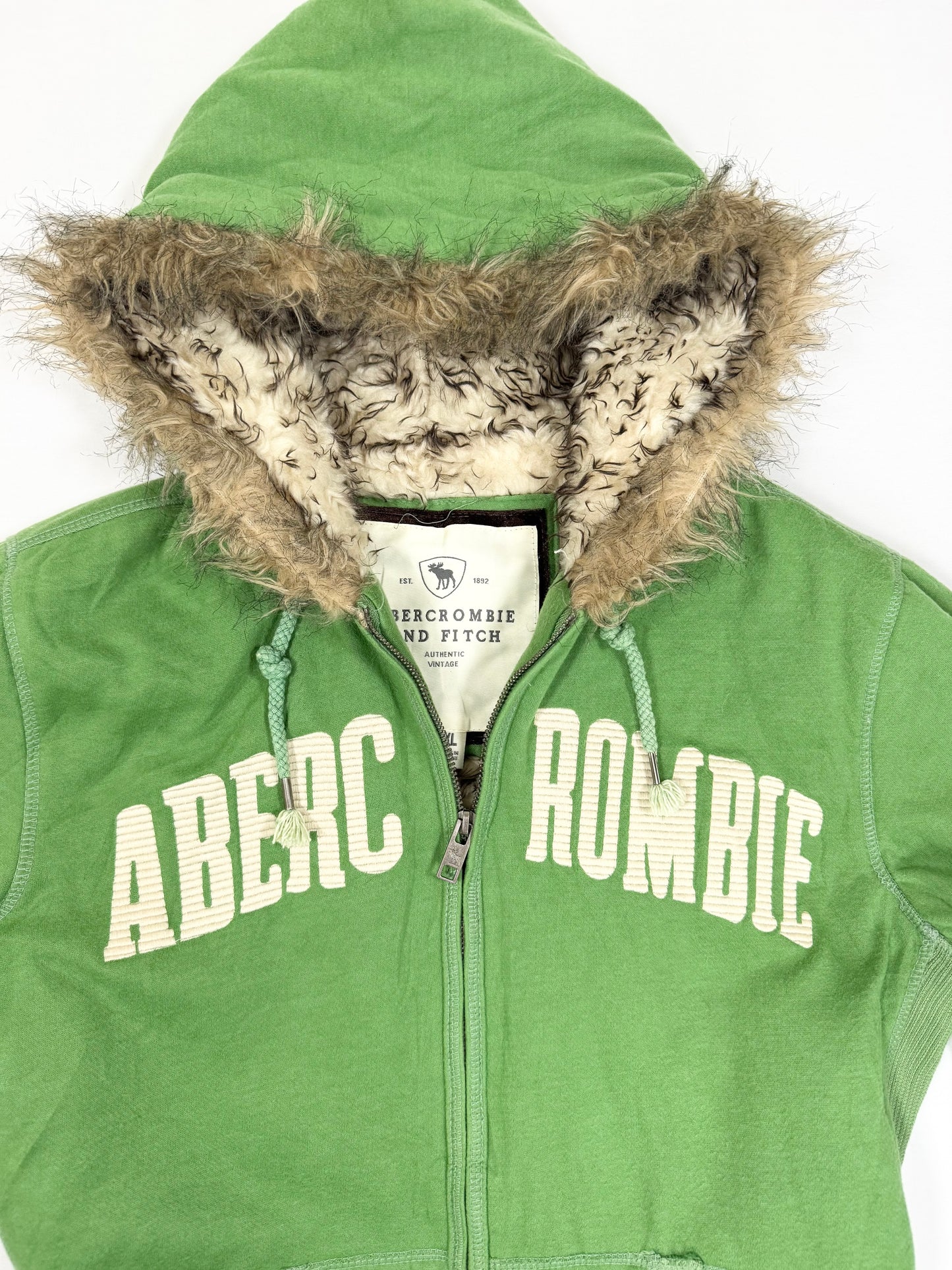 Abercrombie & Fitch Green Fur Hood Zip Up ☆ XL