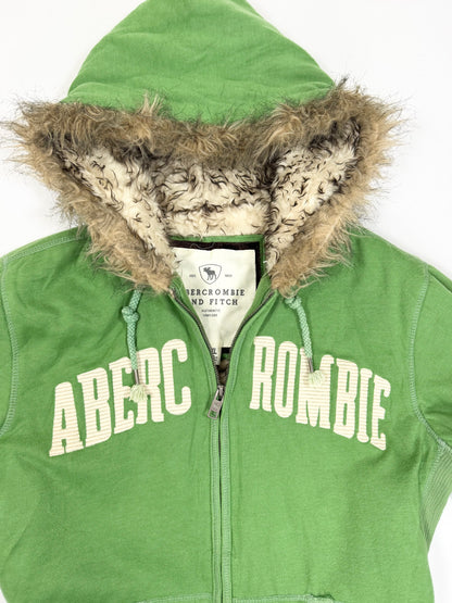 Abercrombie & Fitch Green Fur Hood Zip Up ☆ XL