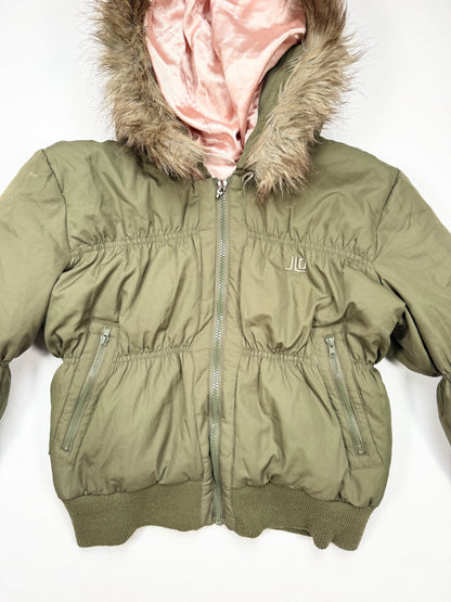 JLO Khaki Cropped Fur Hood Puffer Jacket ♡ S