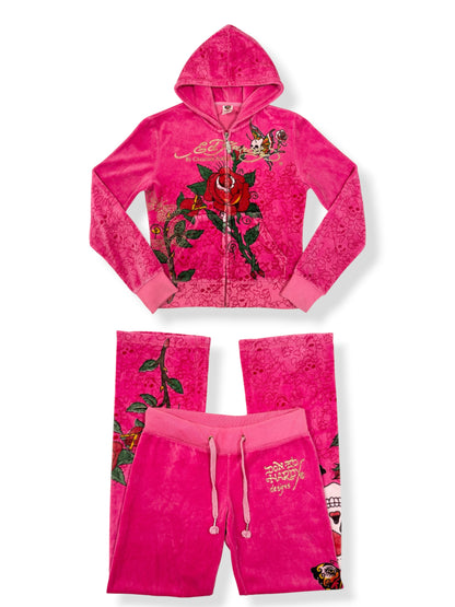 Pink Ed Hardy Velour Tracksuit ♡ S