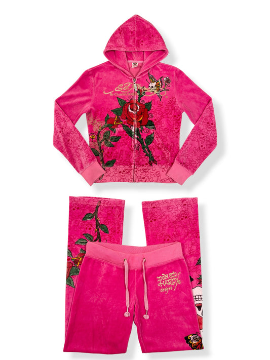 Pink Ed Hardy Velour Tracksuit ♡ S