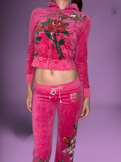 Pink Ed Hardy Velour Tracksuit ♡ S