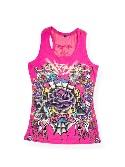 Pink Ed Hardy Mesh Back Tank ♡ S