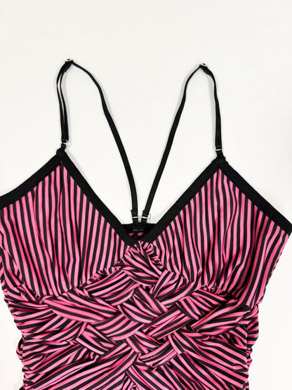Lipservice Pink & Black Striped Knotted Cami ♡ S