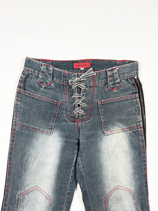 Lace Up Zip Flared Jeans ♡ Size S