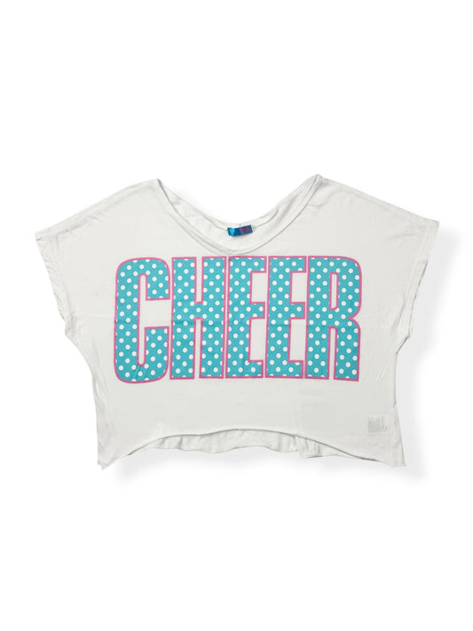 CHEER Pink & Blue Polka Cropped Off Shoulder Top ♡ L