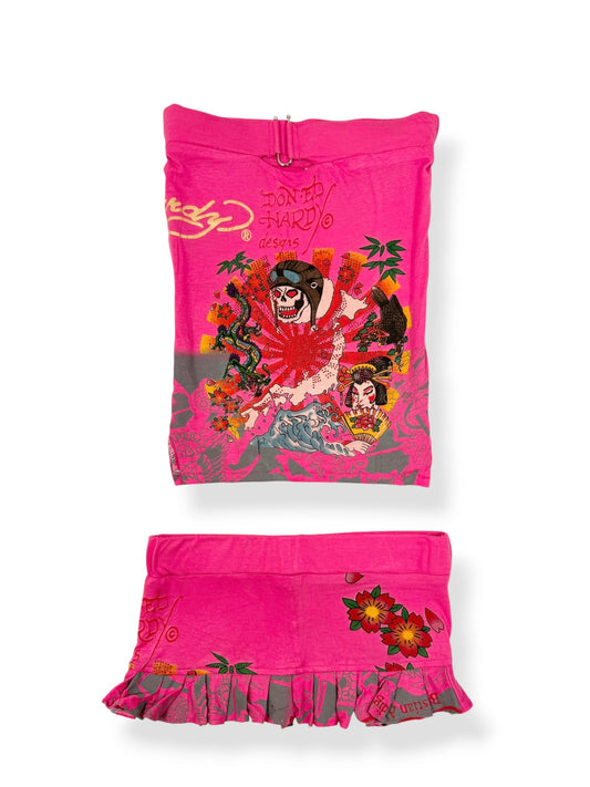 Ed Hardy Pink Skirt & Tube Top Set ♡ S/M