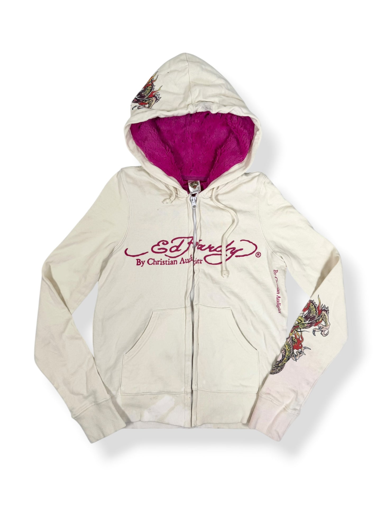 Pink Faux Fur Hood Ed Hardy Zip Up ♡ S