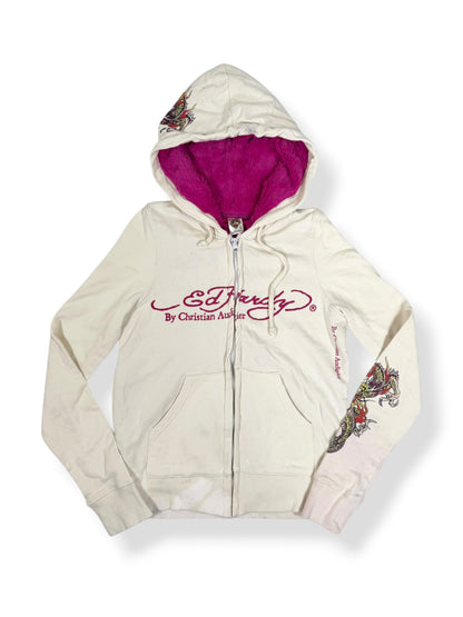 Pink Faux Fur Hood Ed Hardy Zip Up ♡ S
