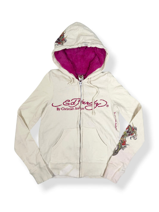 Pink Faux Fur Hood Ed Hardy Zip Up ♡ S