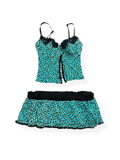 Blue Leopard Cami & Skirt Set ♡ S