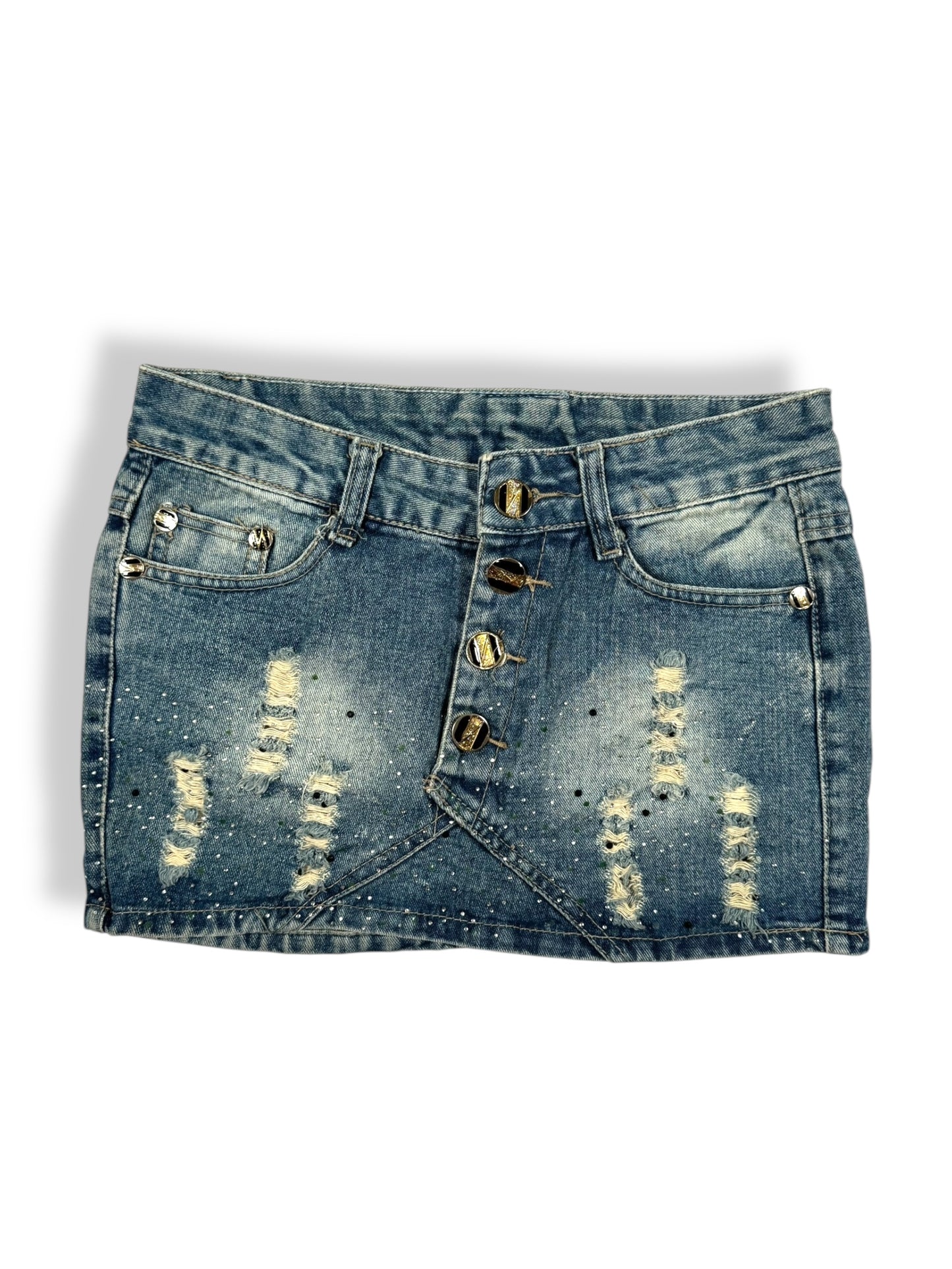 Button Denim Mini Skirt