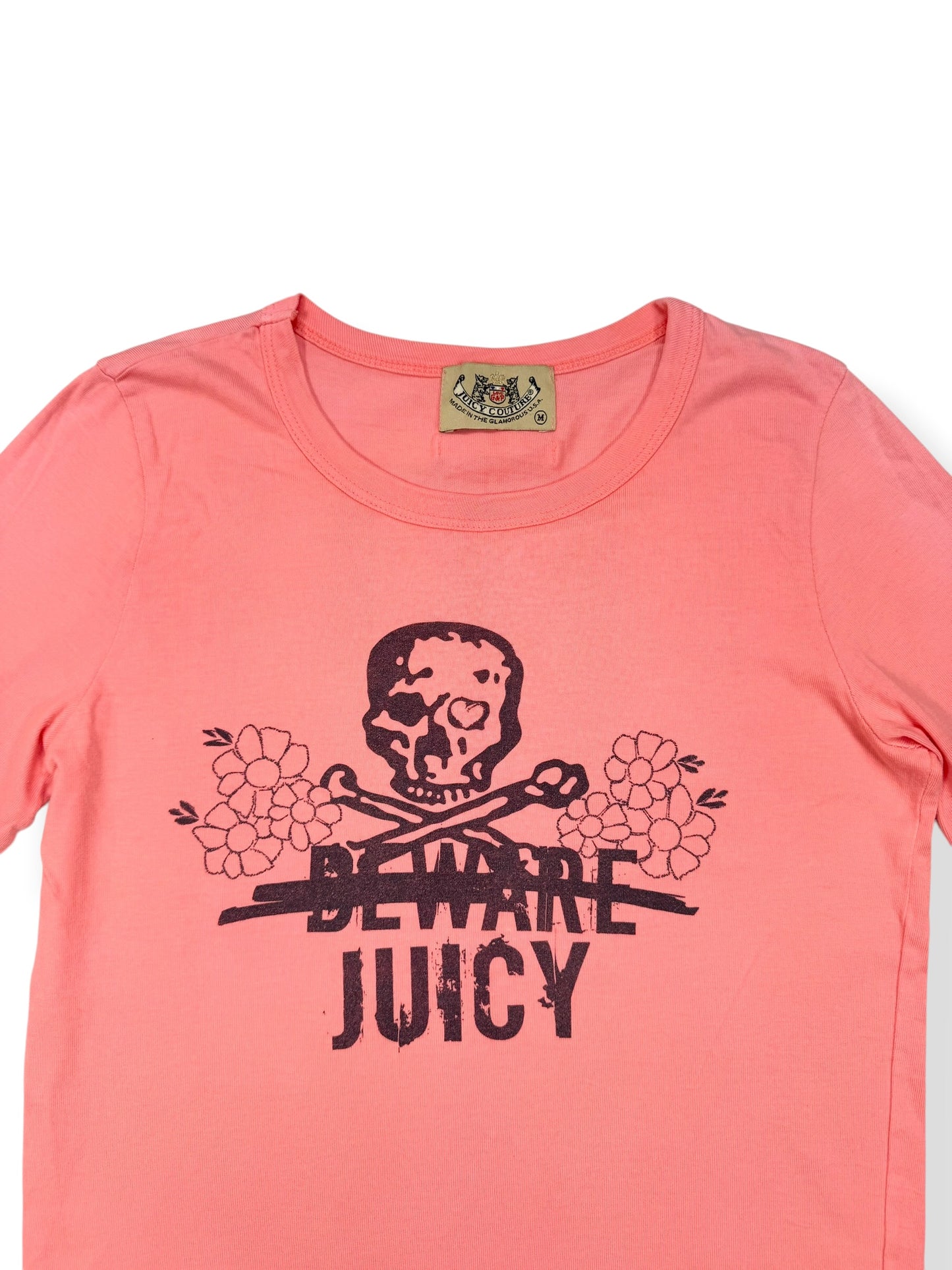 Juicy Couture Skull “Beware” Peach Long Sleeved Top ♡ M