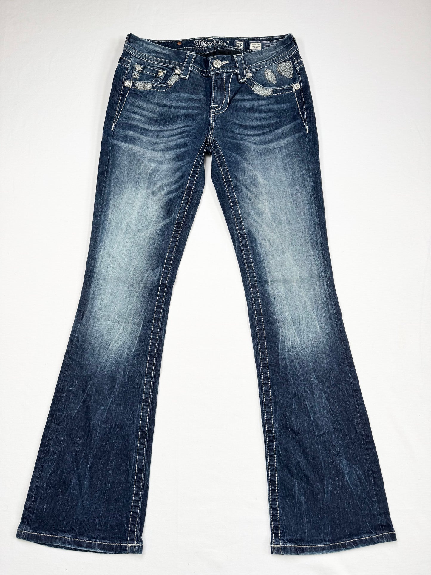 Miss Me Diamanté Distressed Flared Jeans ♡ 28”