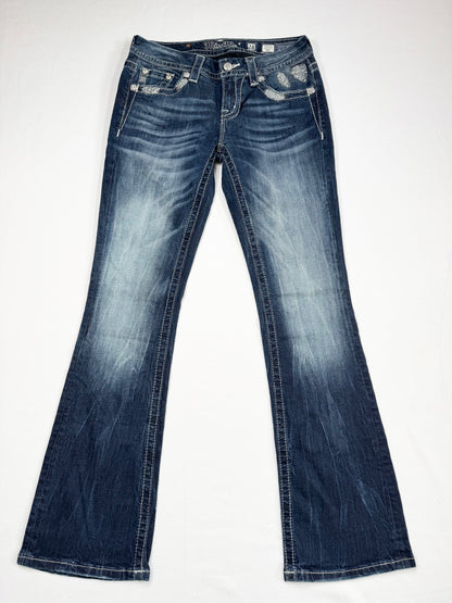 Miss Me Diamanté Distressed Flared Jeans ♡ 28”