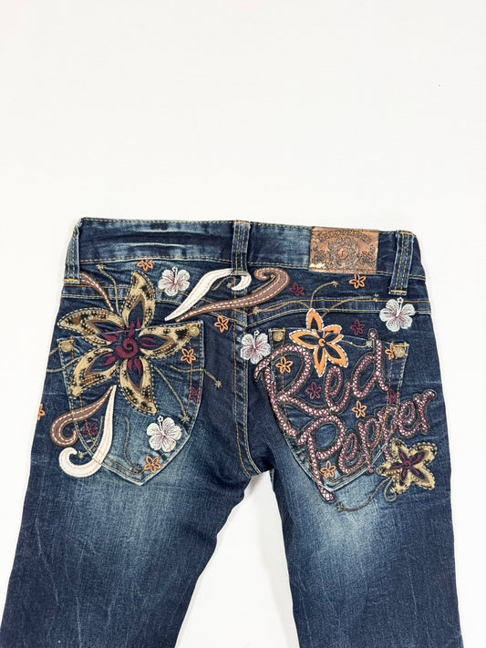 Red Pepper Leopard Floral Flared Jeans ☆ 25”