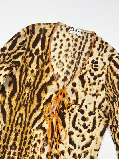 Morgan De Toi Leopard Tie Front 3/4 Sleeve Top ♡ S