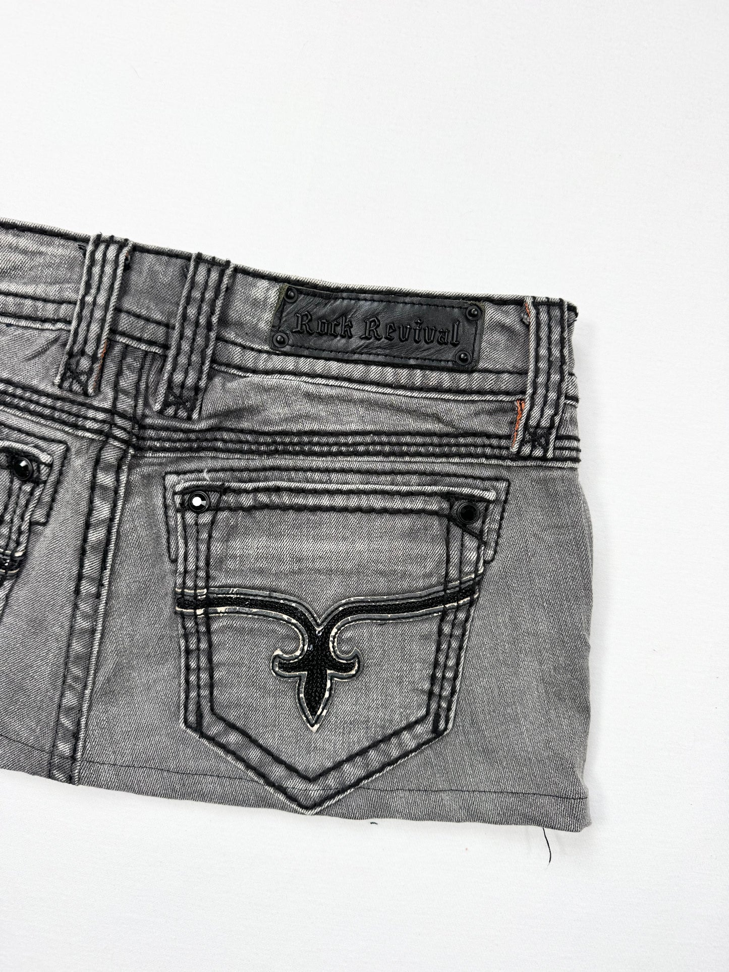 Rock Revival Grey Denim Mini Skirt ♡ 29”