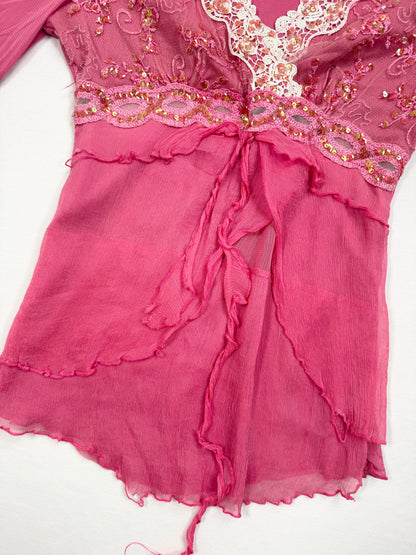Pink Beaded Fairy Long Sleeved Top ♡ S