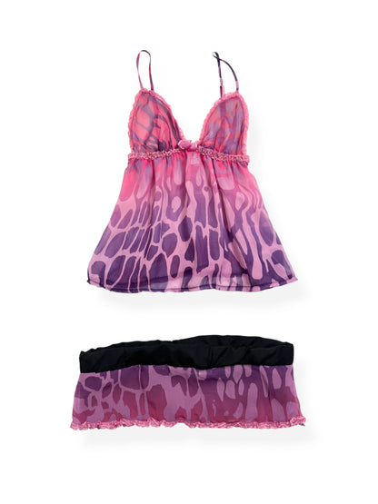 La Senza Purple & Pink Leopard Cami Skirt Set ♡ XS