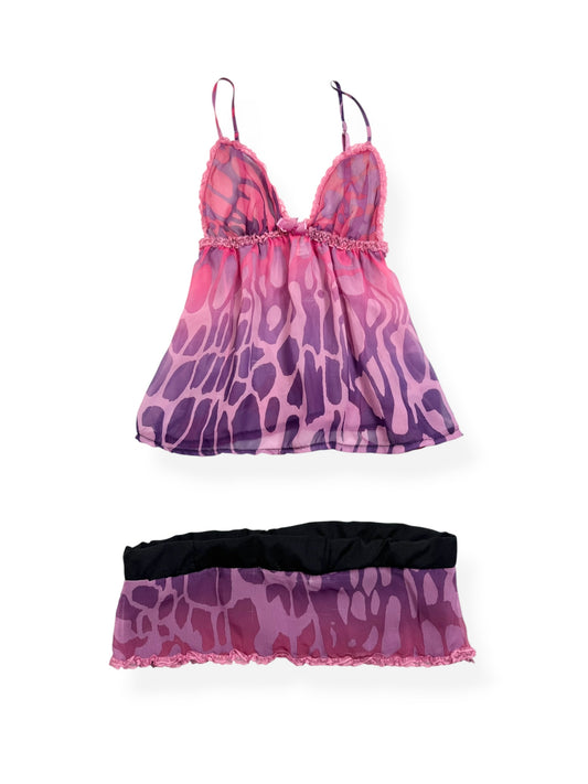 La Senza Purple & Pink Leopard Cami Skirt Set ♡ XS