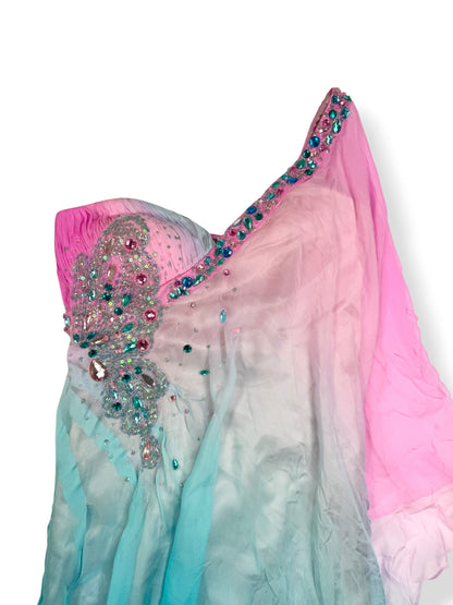 Silk Butterfly Beaded Blue & Pink Ombré Mini Dress ♡ XS/S
