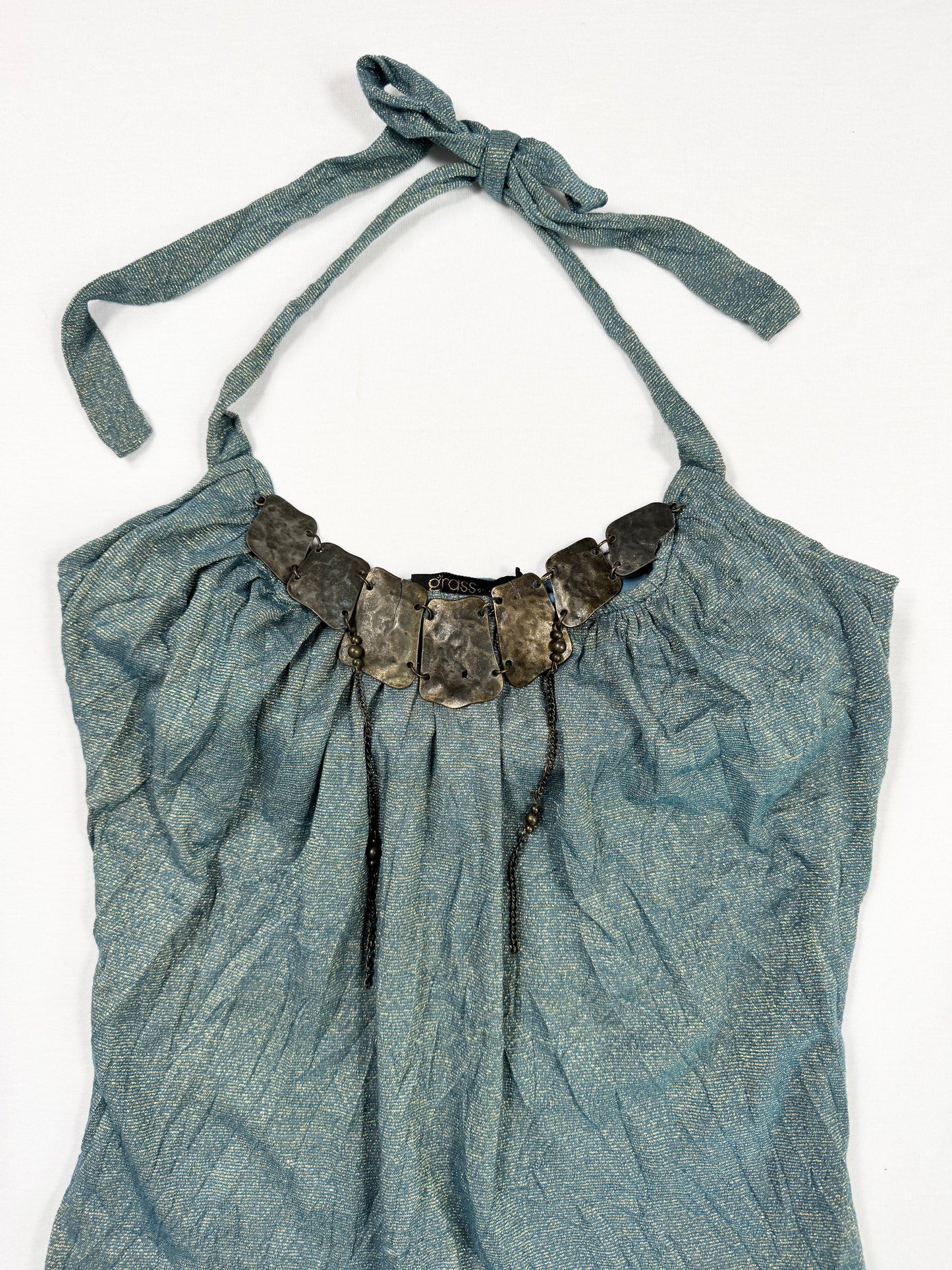 Blue Glitter Metal Chain Halter ♡ S