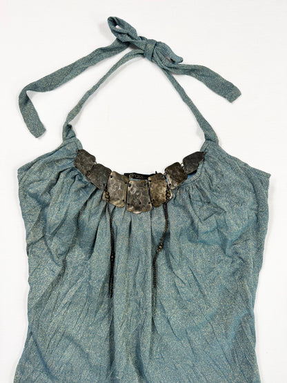 Blue Glitter Metal Chain Halter ♡ S