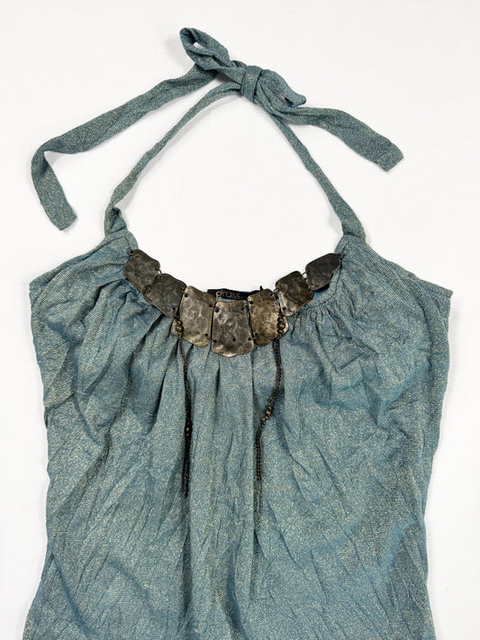 Blue Glitter Metal Chain Halter ♡ S